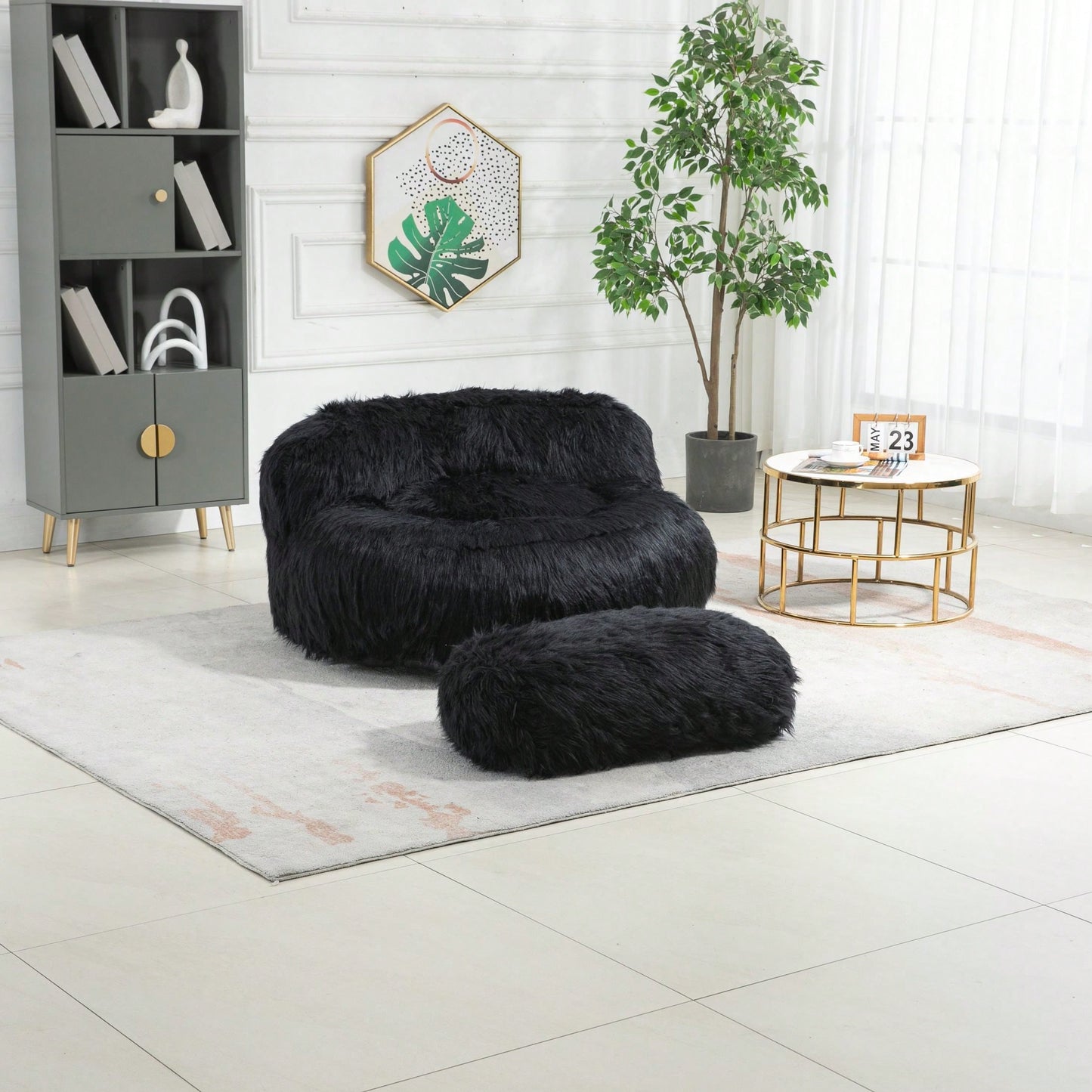 Bean Bag For Adults Chair: Plush Single Gaming Sofa Chair With Ottoman, Cozy Lounge Chair For Home Bedroom Living Room