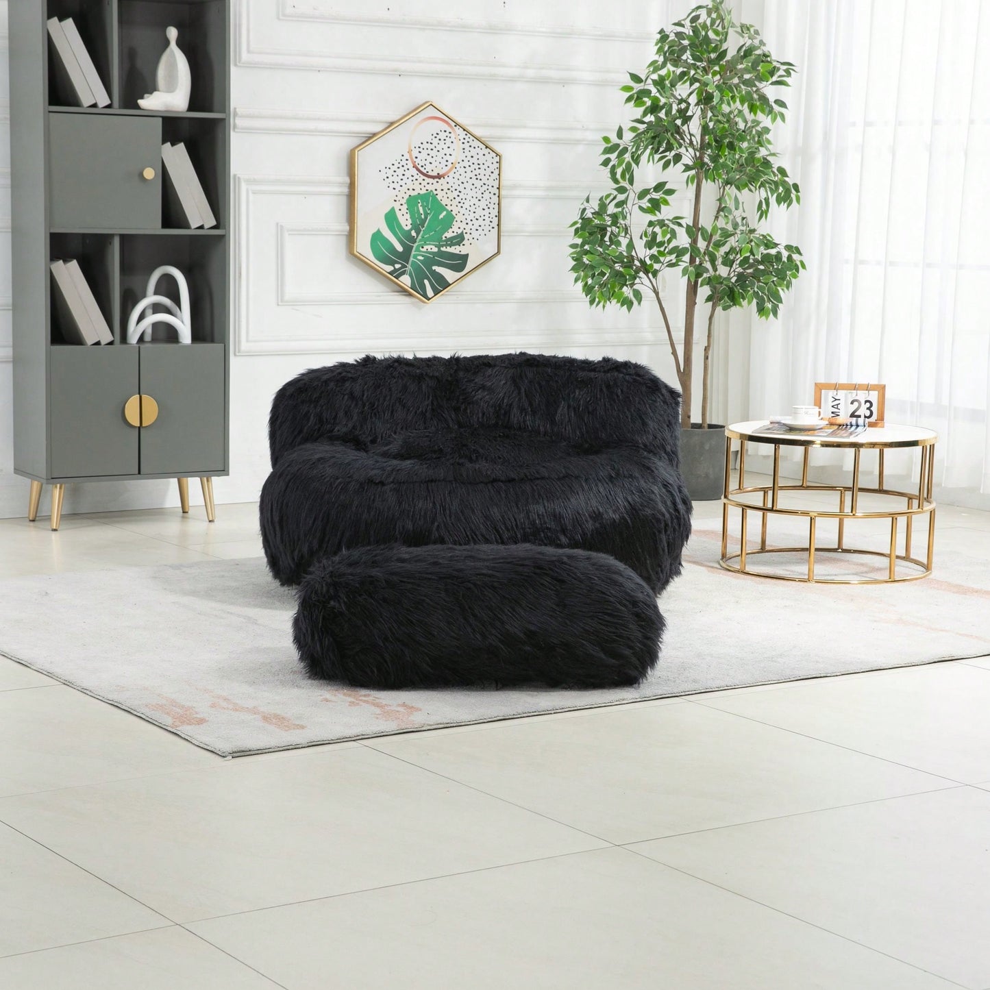 Bean Bag For Adults Chair: Plush Single Gaming Sofa Chair With Ottoman, Cozy Lounge Chair For Home Bedroom Living Room