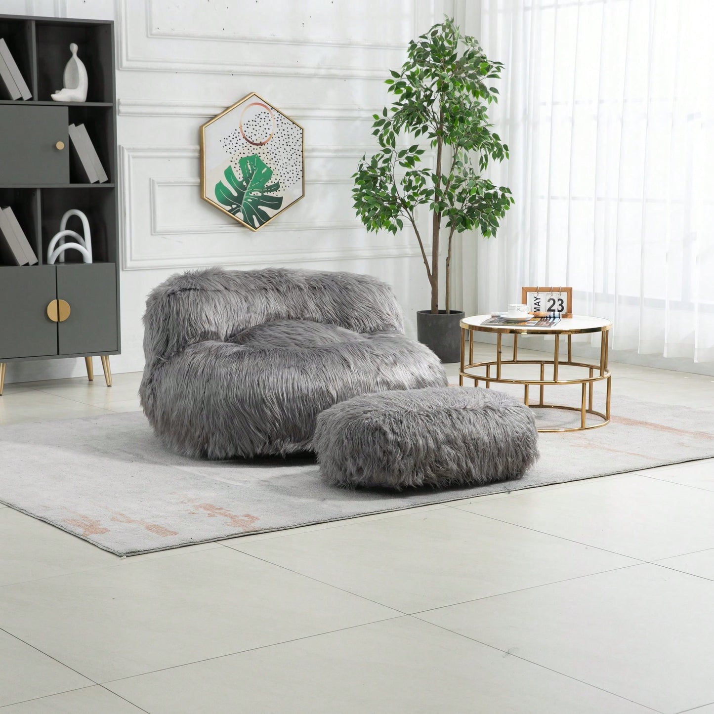 Bean Bag For Adults Chair: Plush Single Gaming Sofa Chair With Ottoman, Cozy Lounge Chair For Home Bedroom Living Room