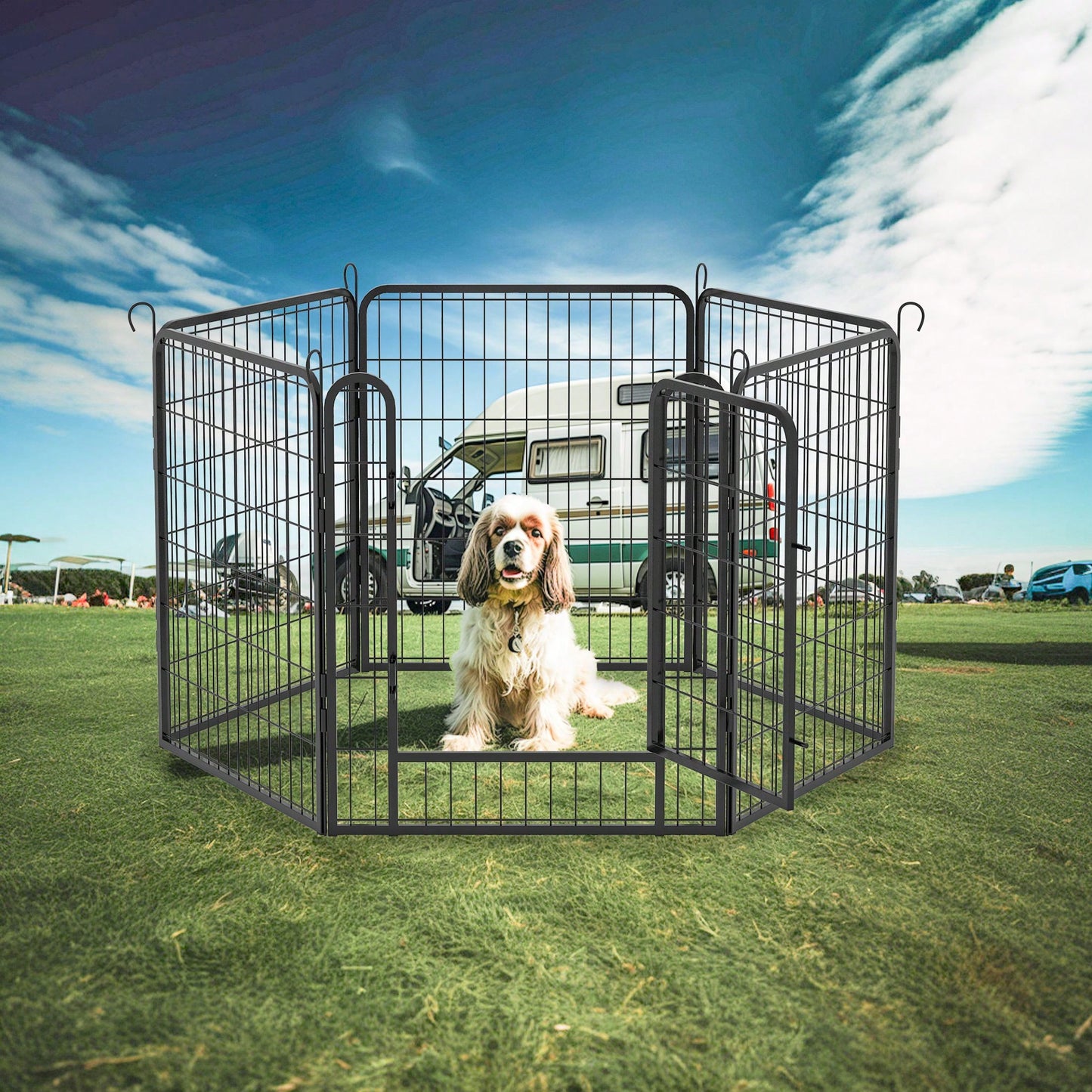 Heavy Duty Metal Playpen With Door,31.7"H Dog Fence Pet Exercise Pen For Outdoor, Indoor