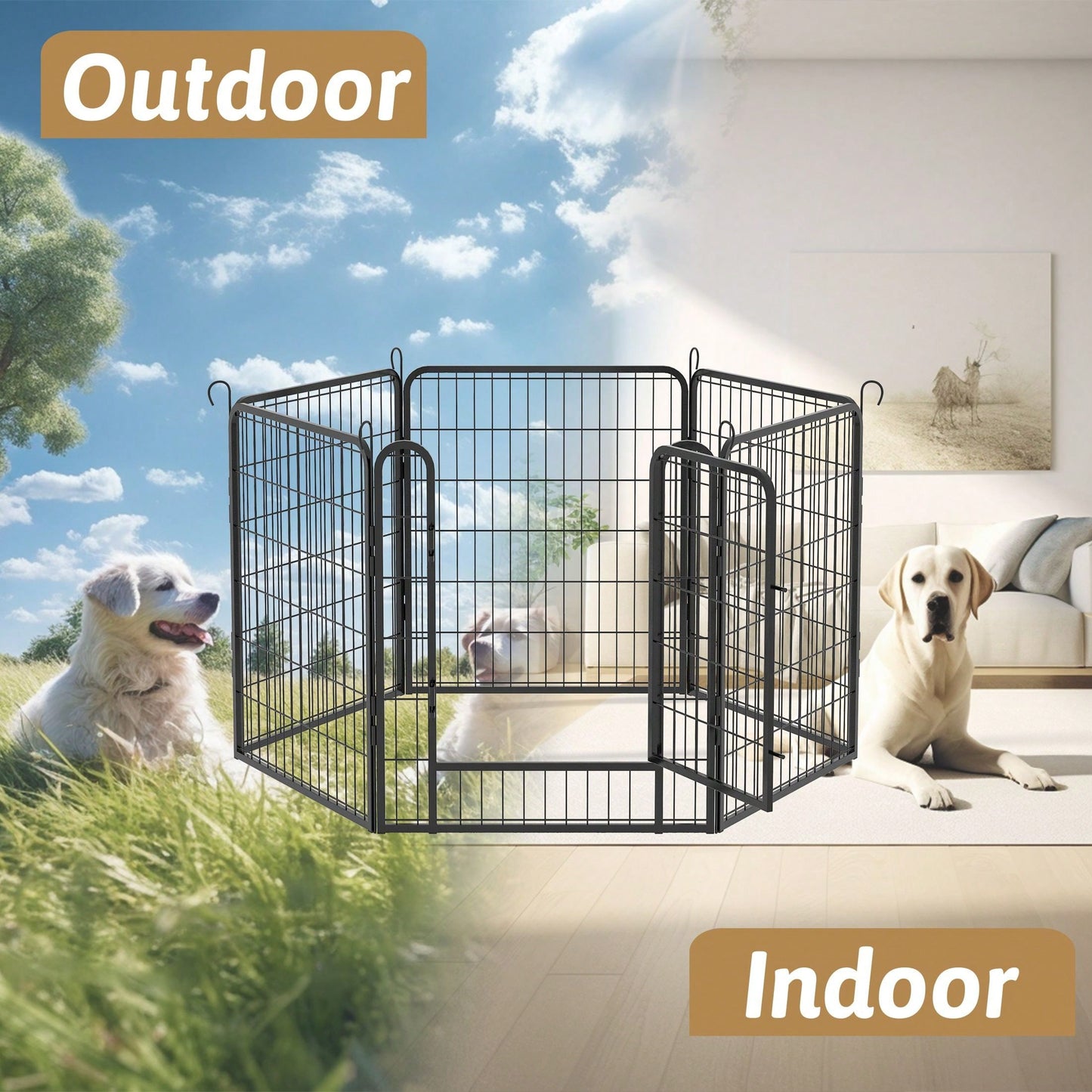 Heavy Duty Metal Playpen With Door,31.7"H Dog Fence Pet Exercise Pen For Outdoor, Indoor