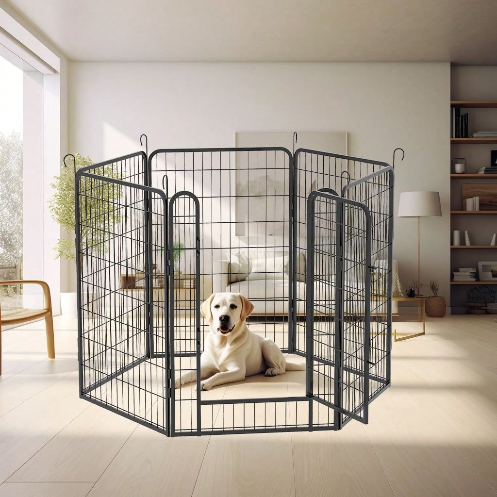 Heavy Duty Metal Playpen With Door,39.37"H Dog Fence Pet Exercise Pen For Outdoor, Indoor