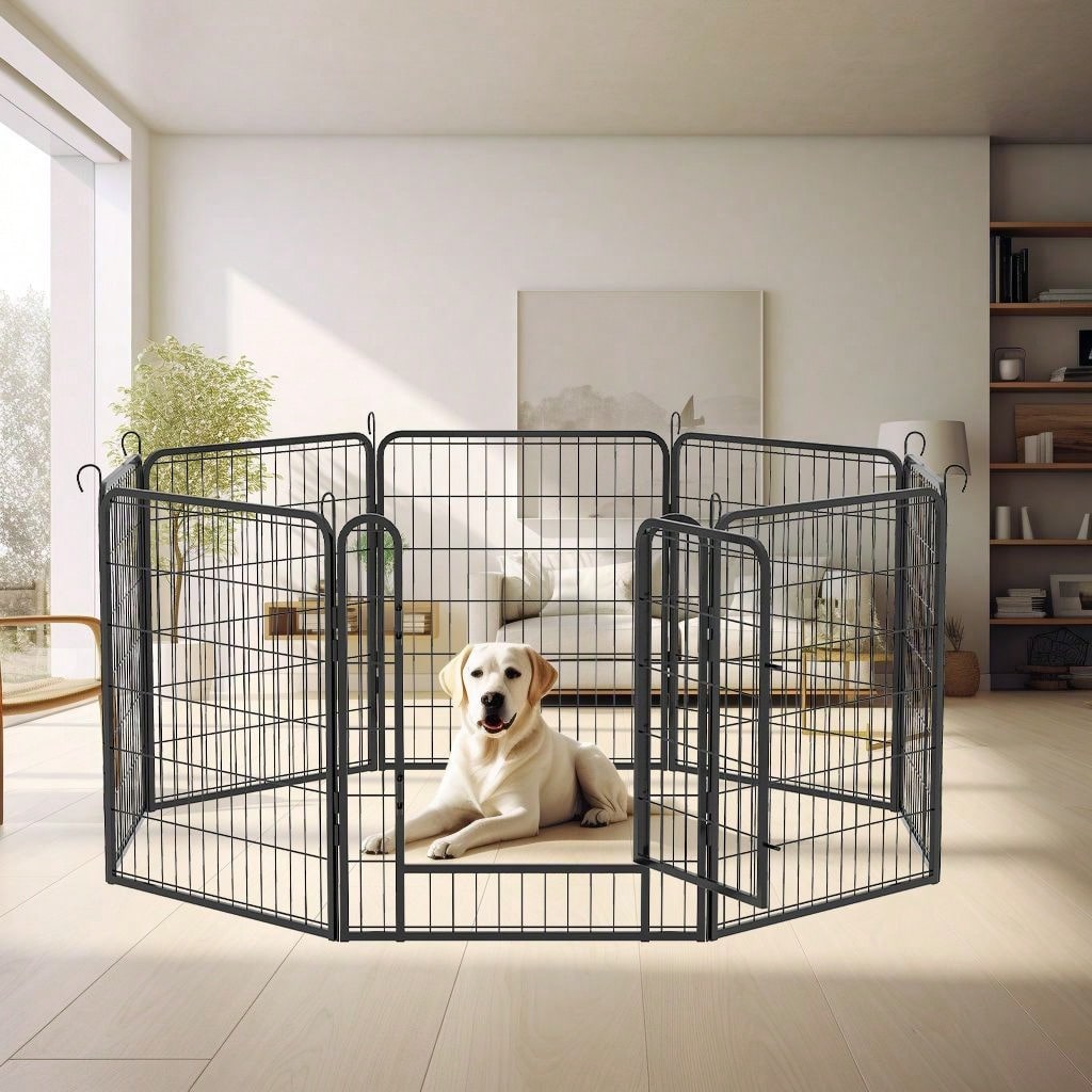 Heavy Duty Metal Playpen With Door,31.7"H Dog Fence Pet Exercise Pen For Outdoor, Indoor