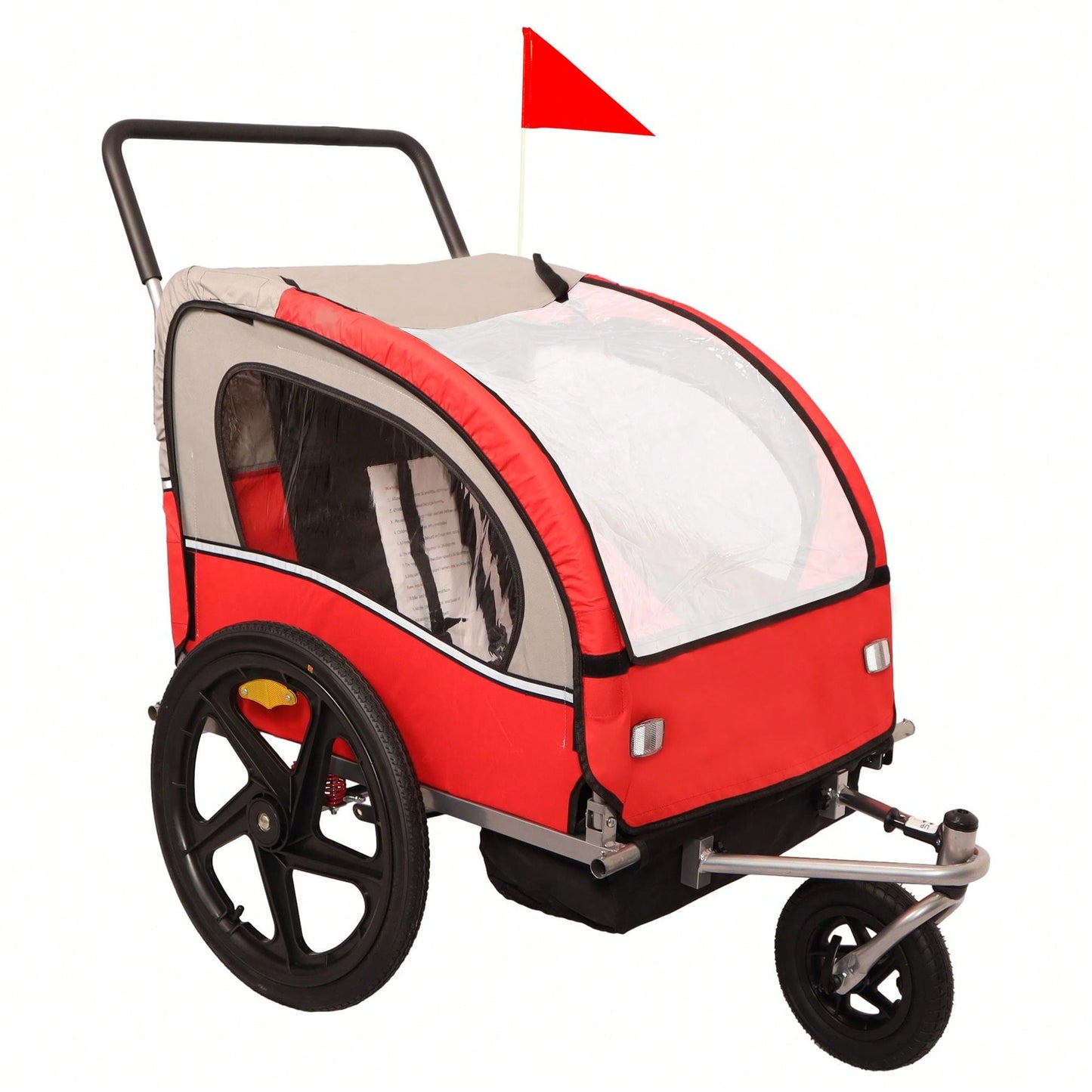 2-In-1 Double 2 Seat Bicycle Bike Trailer Jogger Stroller, Foldable Collapsible W/Pivot Front Wheel