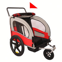 2-In-1 Double 2 Seat Bicycle Bike Trailer Jogger Stroller, Foldable Collapsible W/Pivot Front Wheel