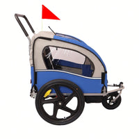 2-In-1 Double 2 Seat Bicycle Bike Trailer Jogger Stroller, Foldable Collapsible W/Pivot Front Wheel