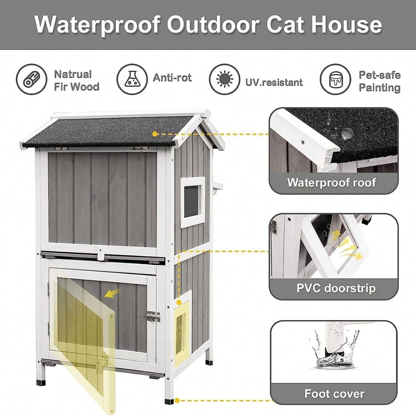 Durable Multi-Cat Outdoor Shelter Easy Assembly Windproof Water-Repellent with Escape Doors and PVC Curtains