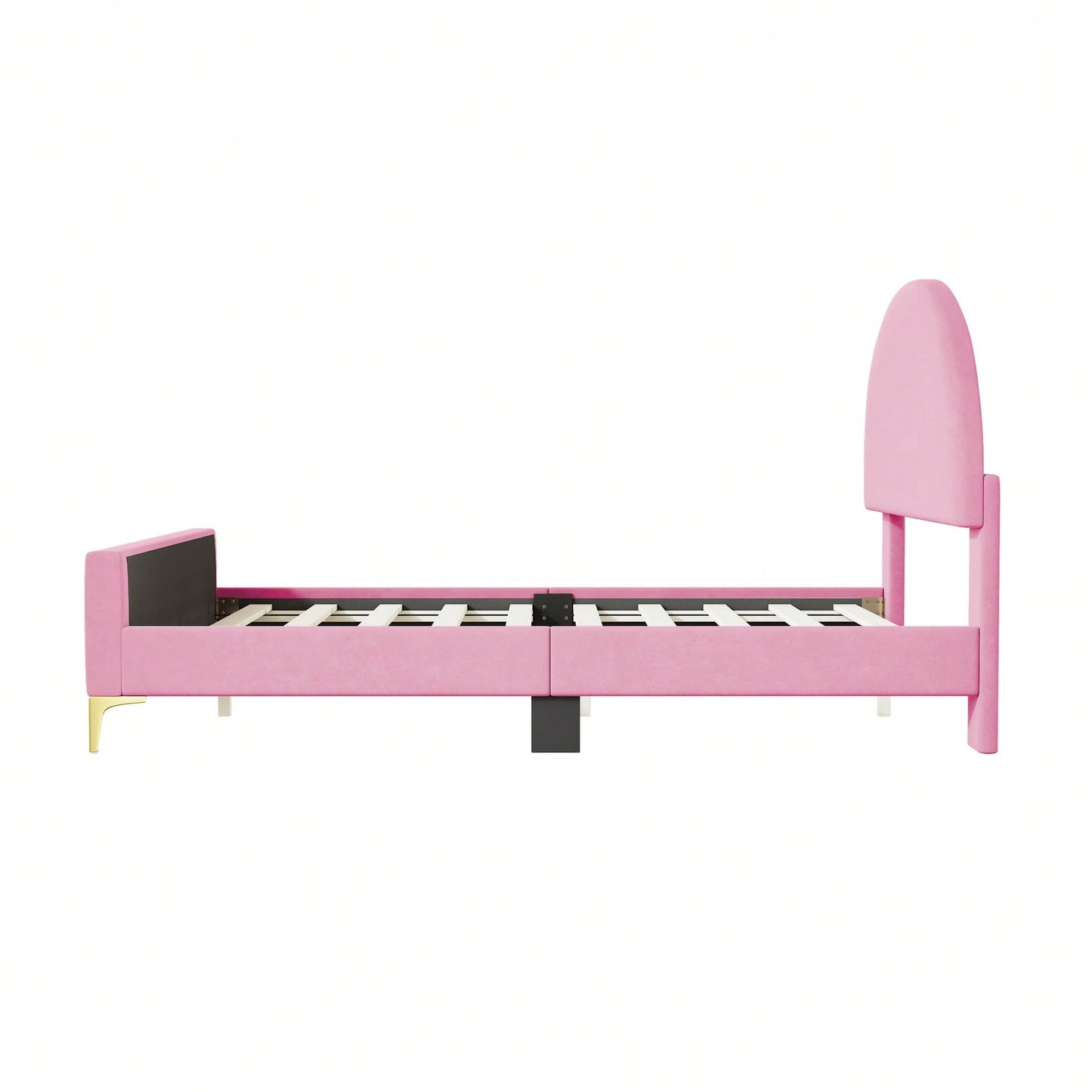 Full Size Upholstered Platform Bed With Classic Semi-Circle Shaped Headboard And Metal Legs
