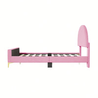 Full Size Upholstered Platform Bed With Classic Semi-Circle Shaped Headboard And Metal Legs