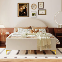 Full Size Upholstered Platform Bed With Classic Semi-Circle Shaped Headboard And Metal Legs