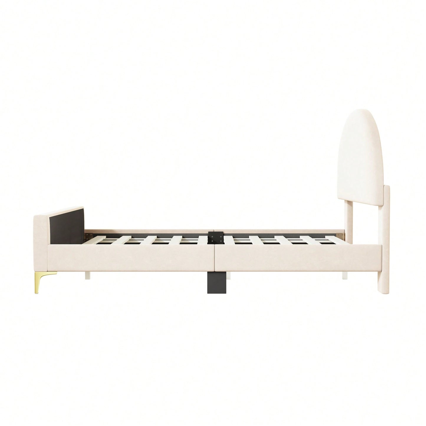 Full Size Upholstered Platform Bed With Classic Semi-Circle Shaped Headboard And Metal Legs