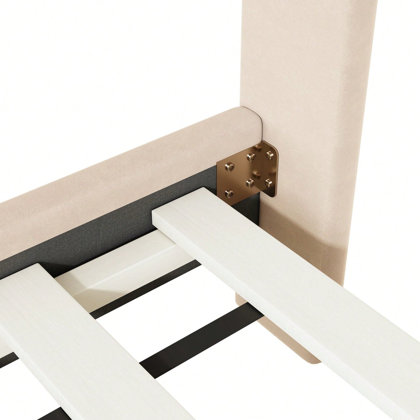 Full Size Upholstered Platform Bed With Classic Semi-Circle Shaped Headboard And Metal Legs