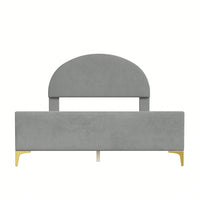 Full Size Upholstered Platform Bed With Classic Semi-Circle Shaped Headboard And Metal Legs