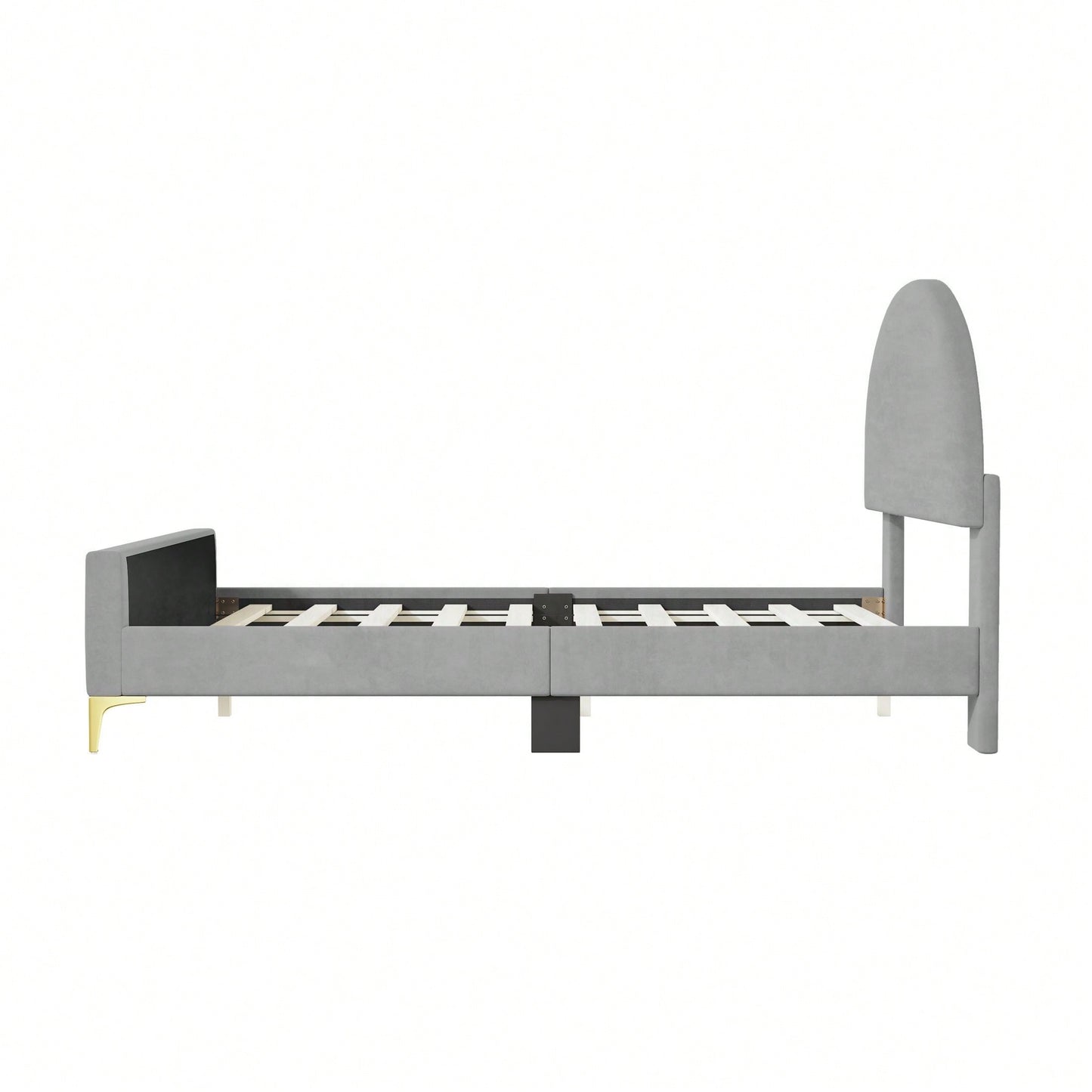 Full Size Upholstered Platform Bed With Classic Semi-Circle Shaped Headboard And Metal Legs