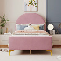 Twin Size Upholstered Platform Bed With Classic Semi-Circle Shaped Headboard And Mental Legs