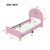 Twin Size Upholstered Platform Bed With Classic Semi-Circle Shaped Headboard And Mental Legs