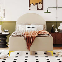 Twin Size Upholstered Platform Bed With Classic Semi-Circle Shaped Headboard And Mental Legs