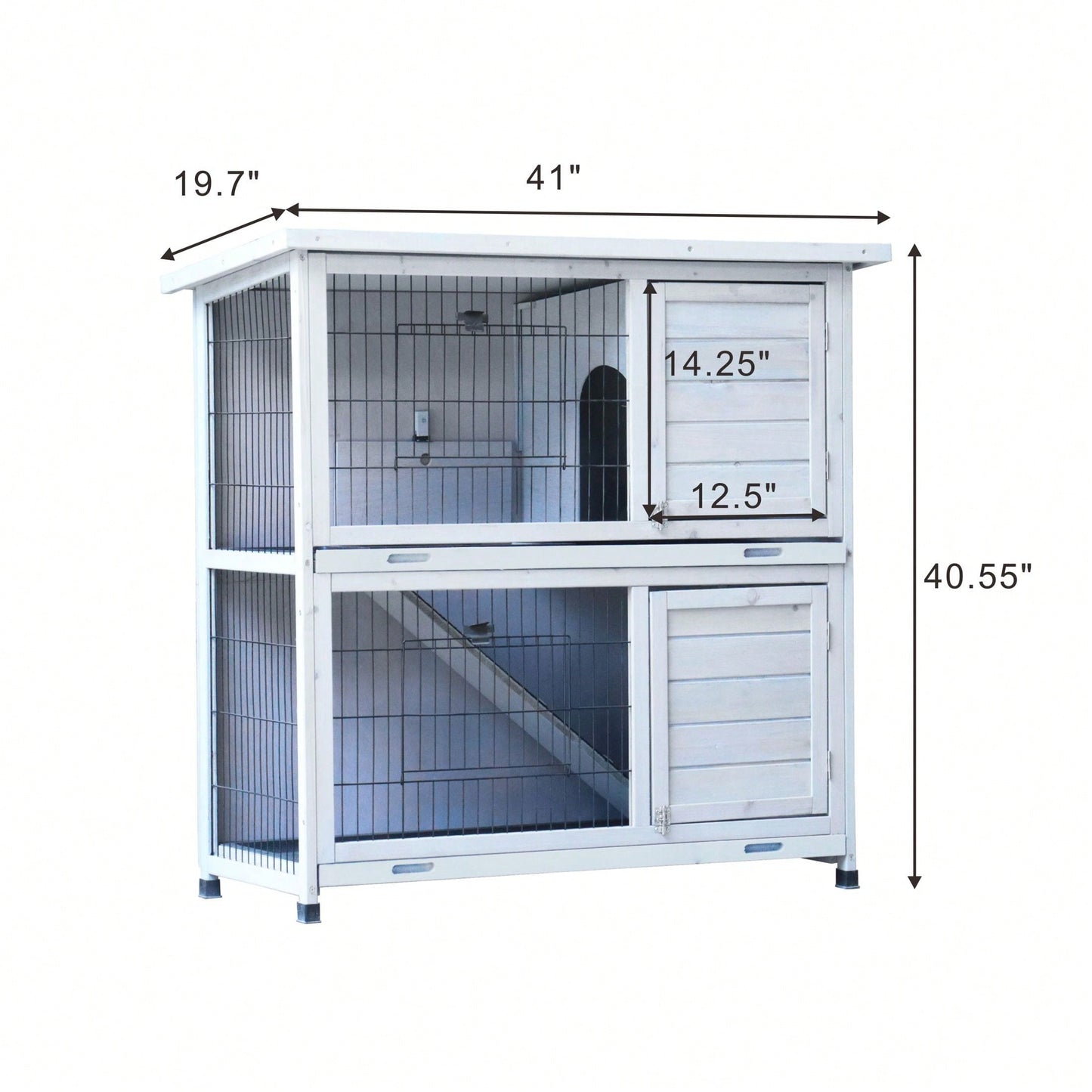 2-Story Indoor Rabbit Cage with Removable Trays Non-Slip Ramp Waterproof Roof for Small Pets