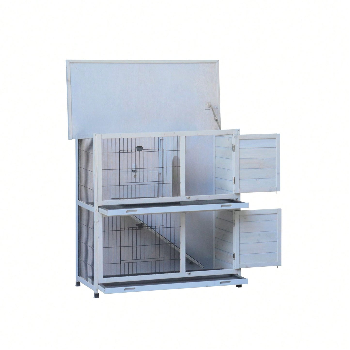 2-Story Indoor Rabbit Cage with Removable Trays Non-Slip Ramp Waterproof Roof for Small Pets