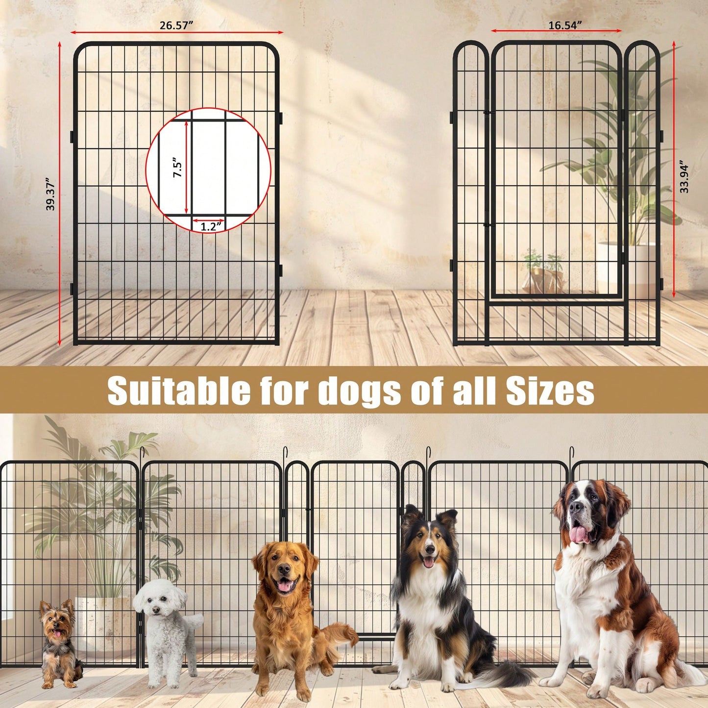 8 Panels Heavy Duty Metal Playpen With Door,39.37"H Dog Fence Pet Exercise Pen For Outdoor, Indoor