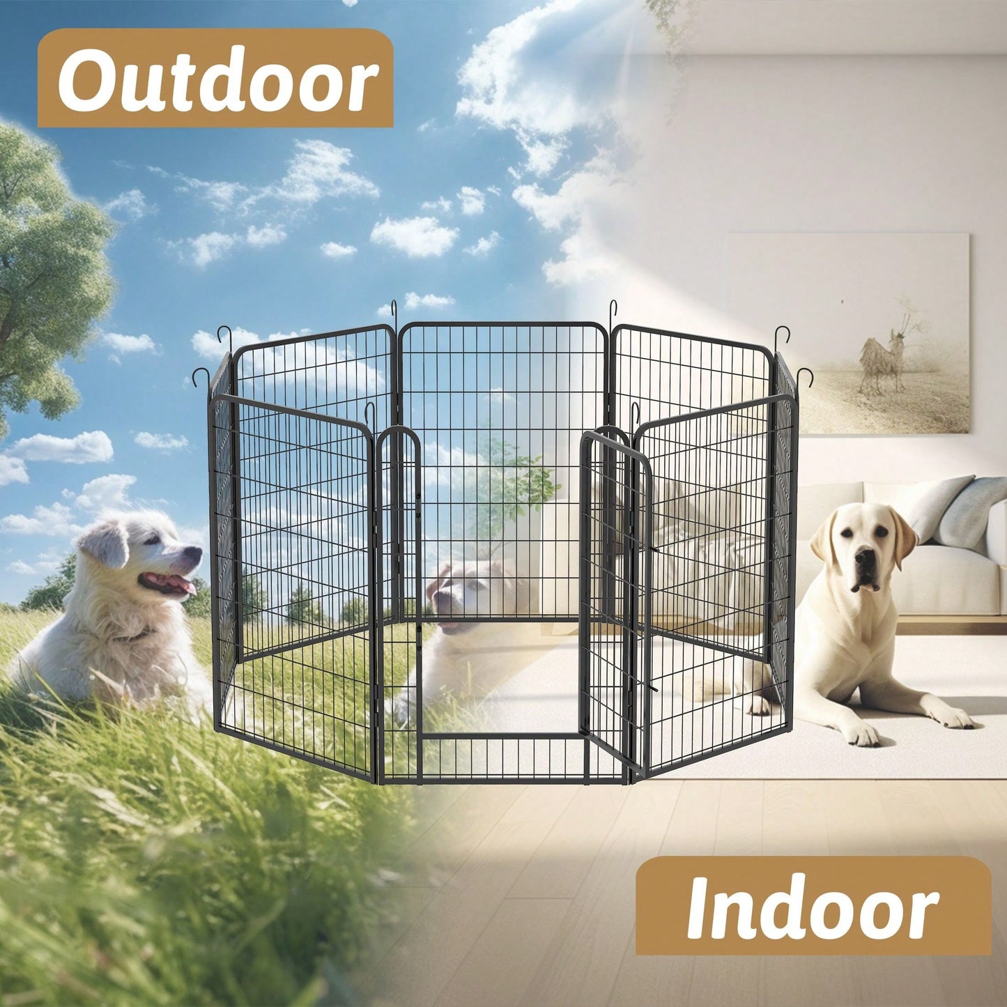 8 Panels Heavy Duty Metal Playpen With Door,39.37"H Dog Fence Pet Exercise Pen For Outdoor, Indoor