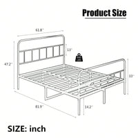 Queen Size Metal Platform Bed Frame With Headboard, Sturdy Metal Frame, No Box Spring Needed