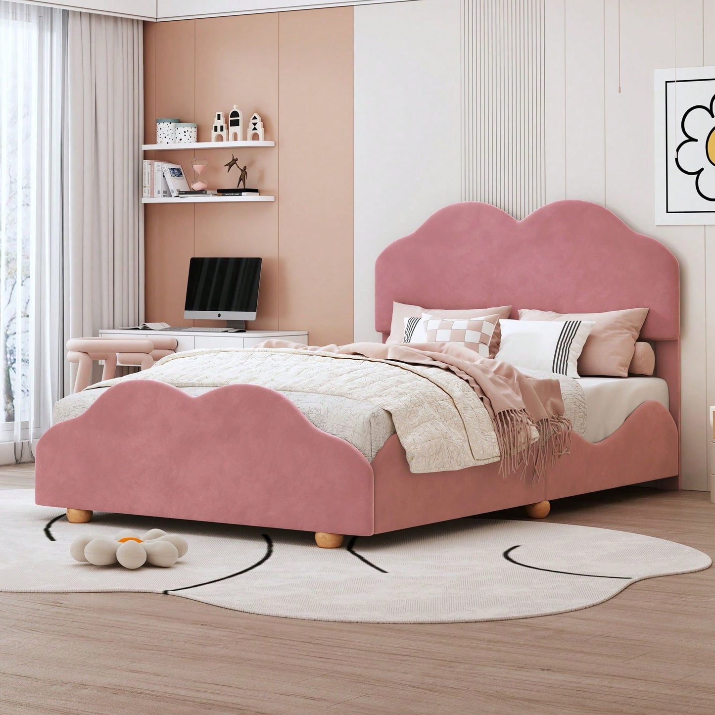 Full Size Cloud-Shaped Platform Bed With Eye-Catching Design And Lively Colors