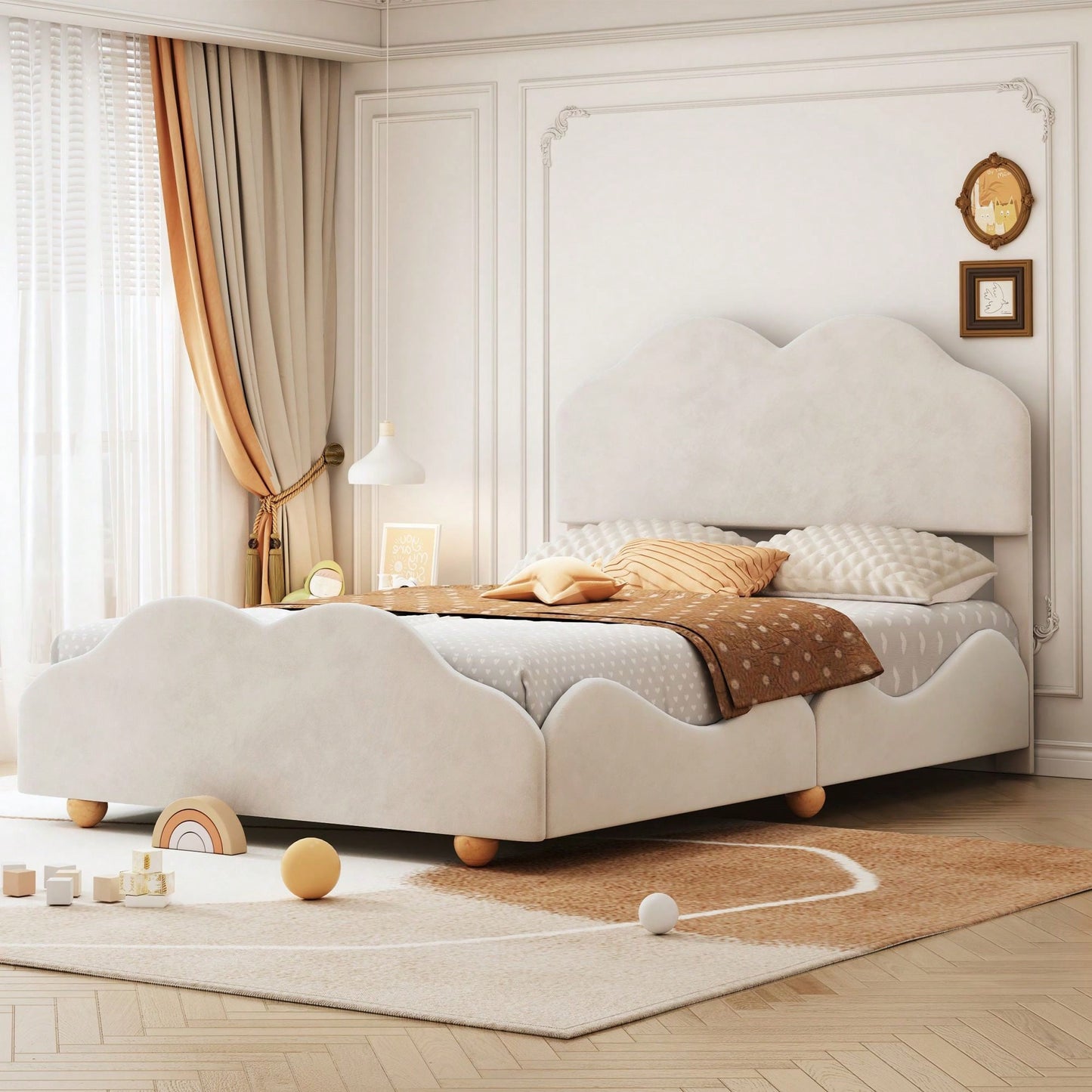 Full Size Cloud-Shaped Platform Bed With Eye-Catching Design And Lively Colors