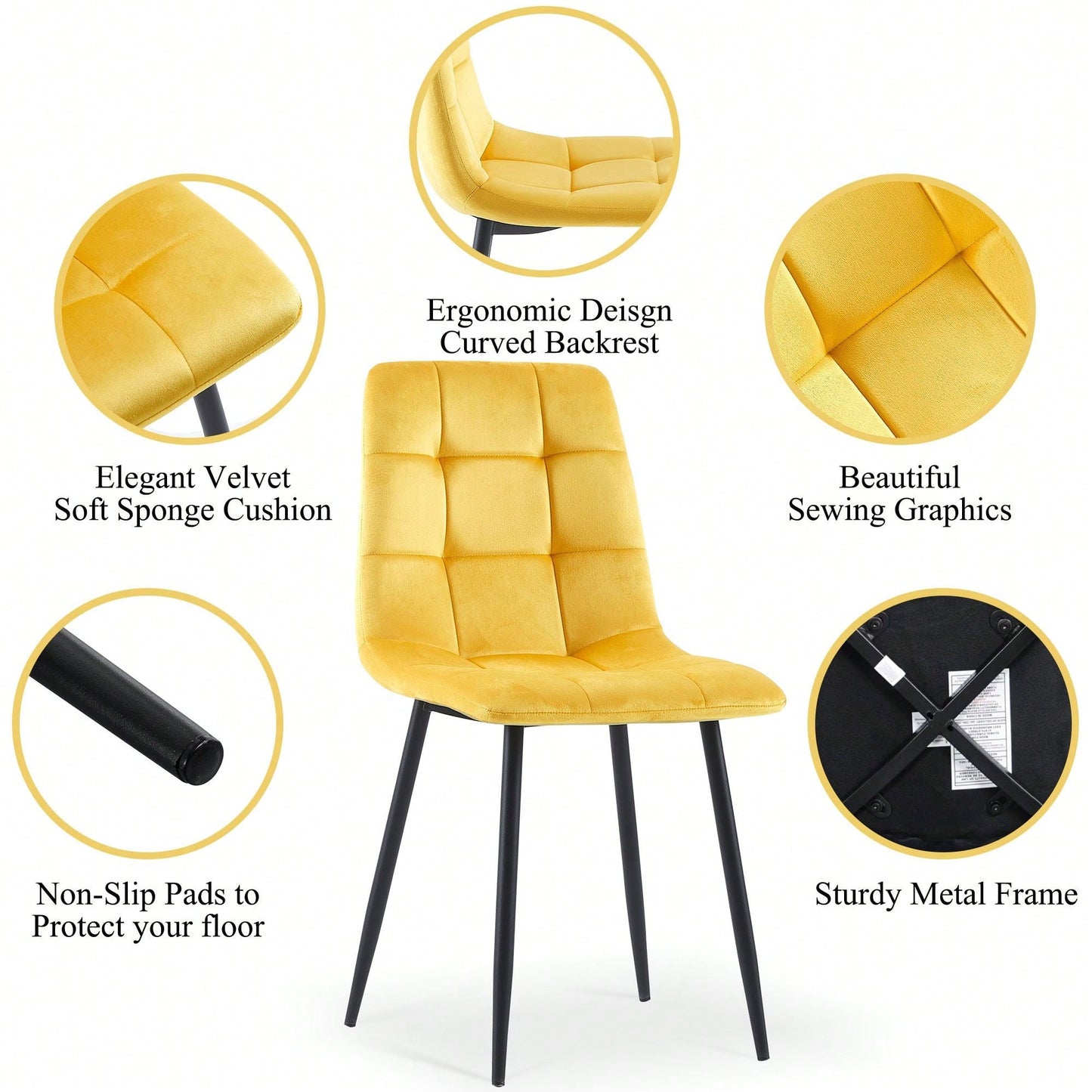 Set Of 4, Velvet Dining Chairs Modern Kitchen Dining Room Chairs