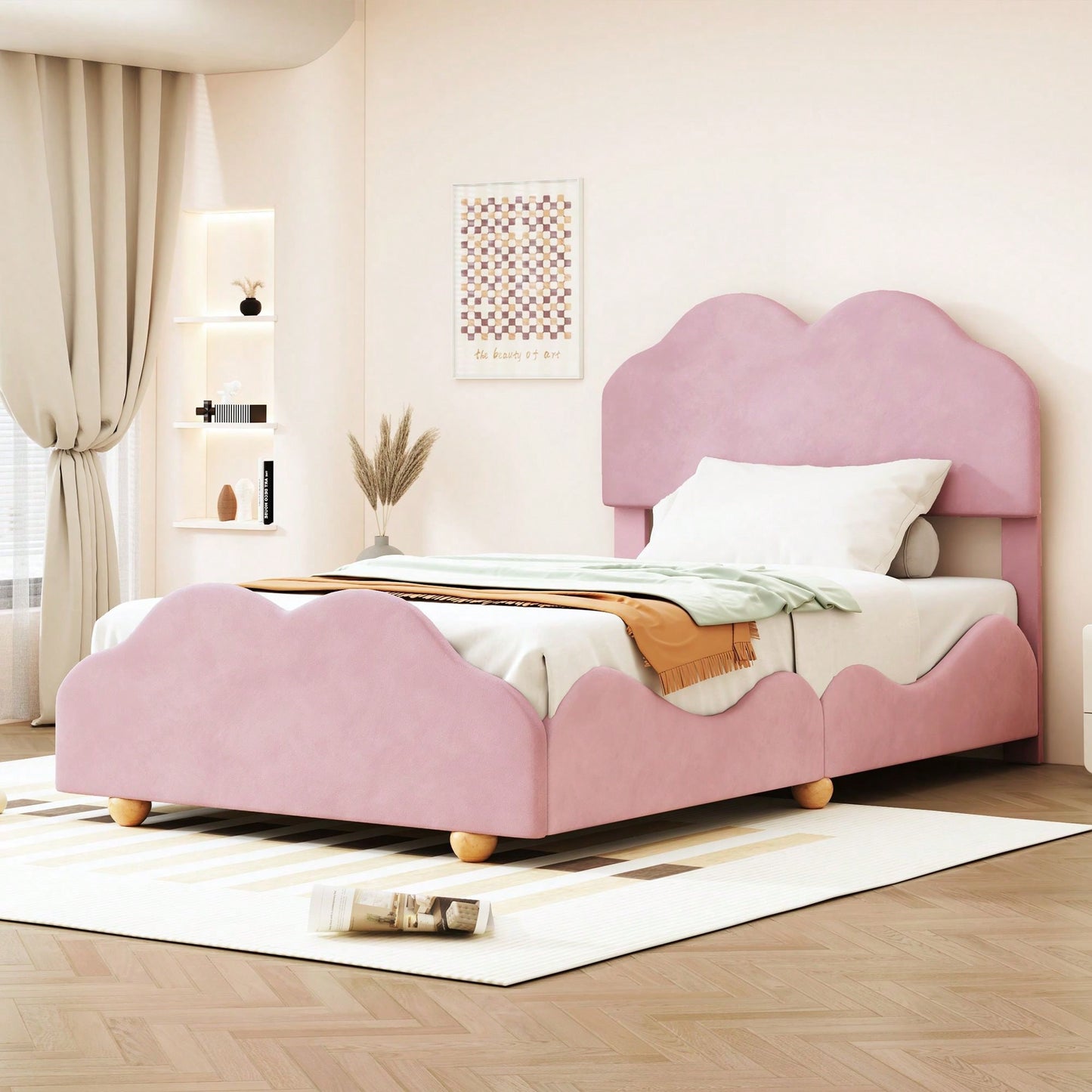Twin Size Cloudscape Scalloped Upholstered Bed