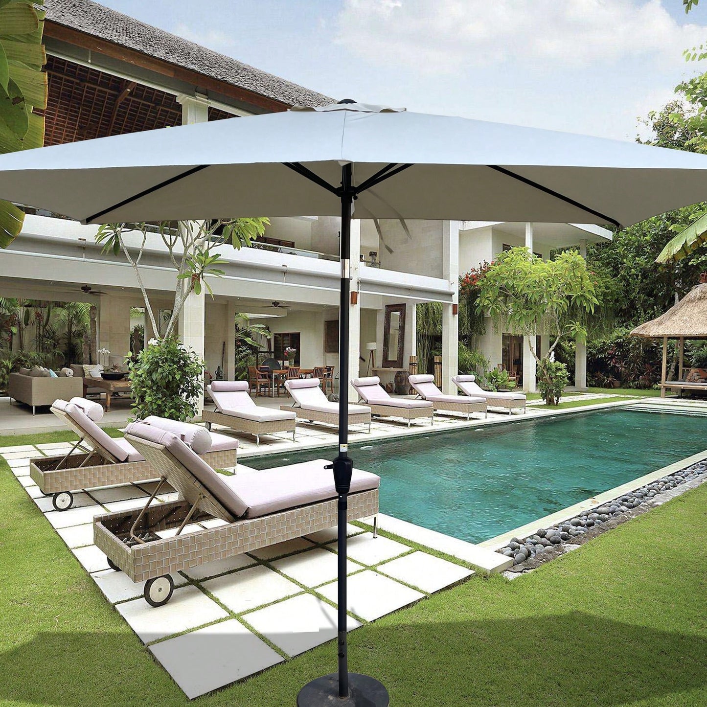 6x9ft Waterproof Patio Umbrella with Crank and Tilt for Garden Backyard Pool Area