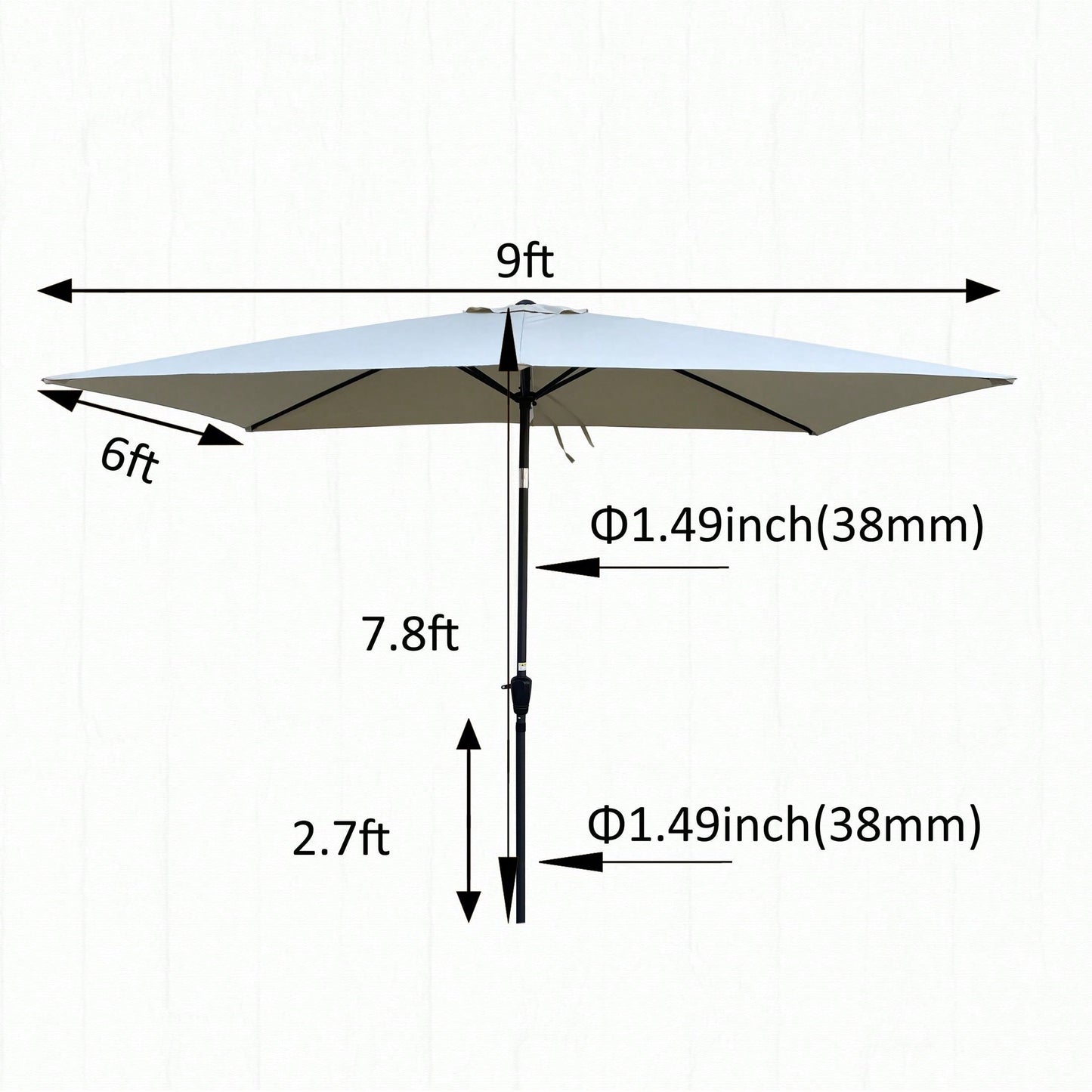 6x9ft Waterproof Patio Umbrella with Crank and Tilt for Garden Backyard Pool Area