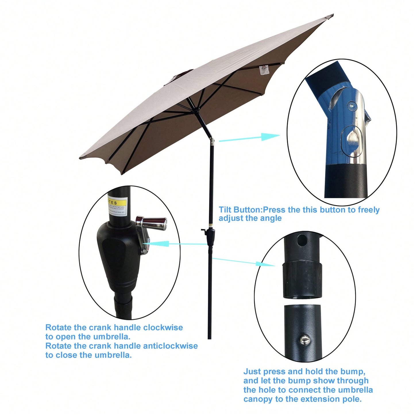 6x9ft Waterproof Patio Umbrella with Crank and Tilt for Garden Backyard Pool Area