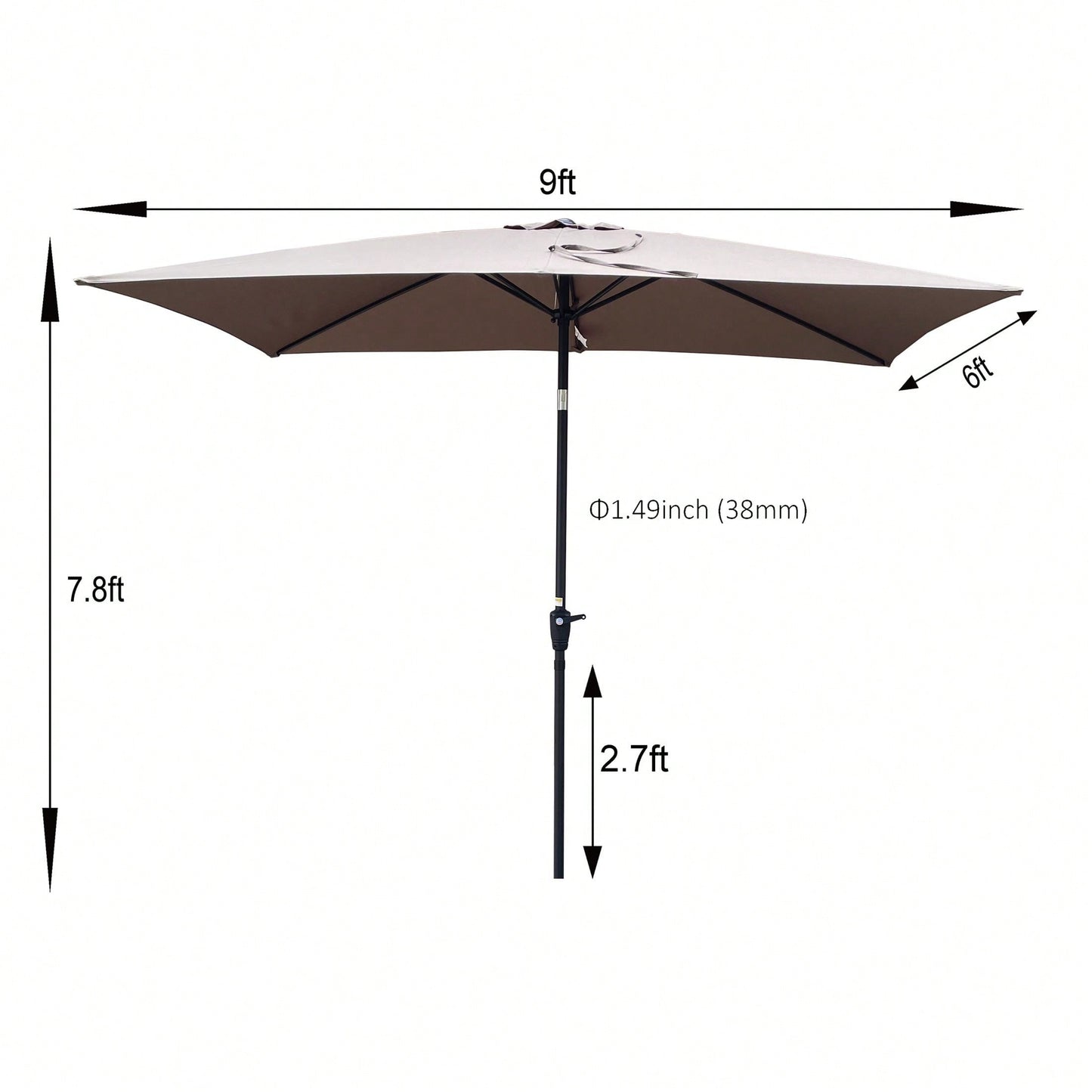 6x9ft Waterproof Patio Umbrella with Crank and Tilt for Garden Backyard Pool Area