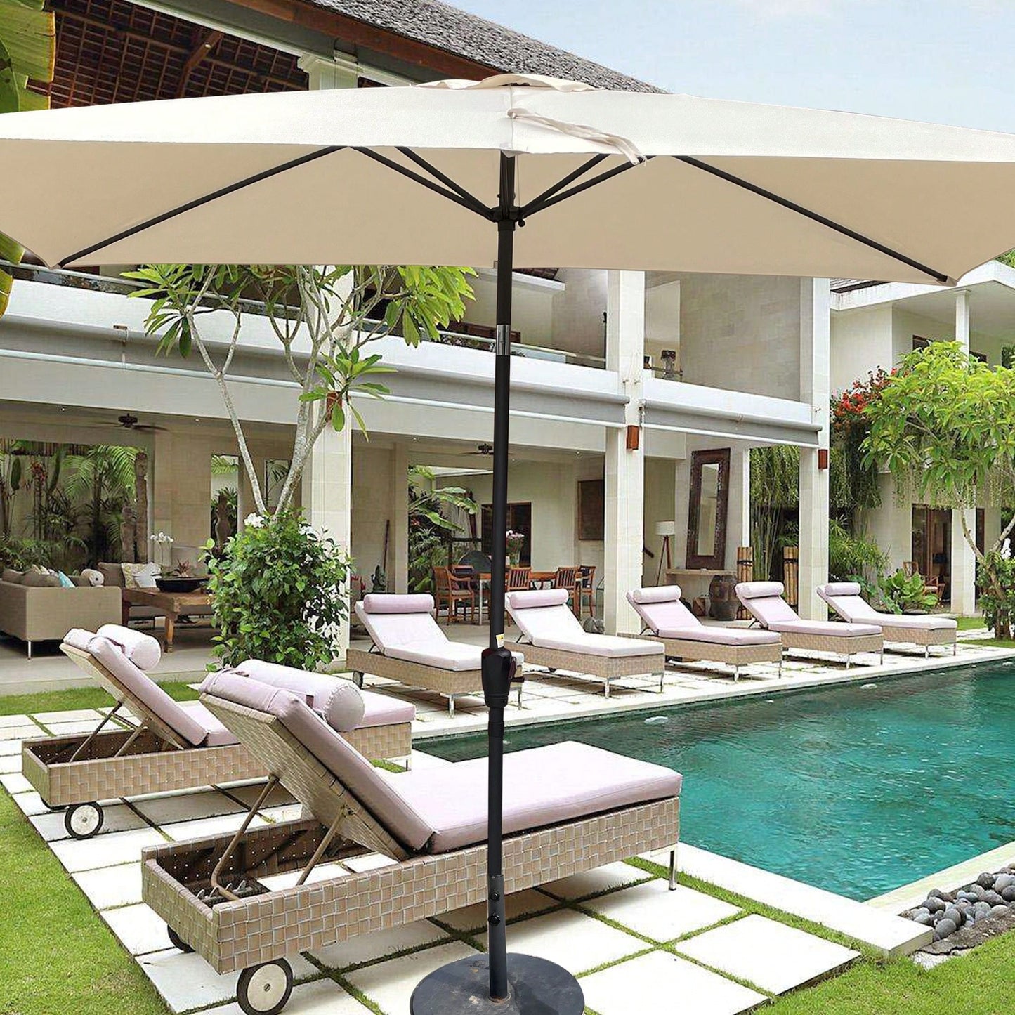 6x9ft Waterproof Patio Umbrella with Crank and Tilt for Garden Backyard Pool Area