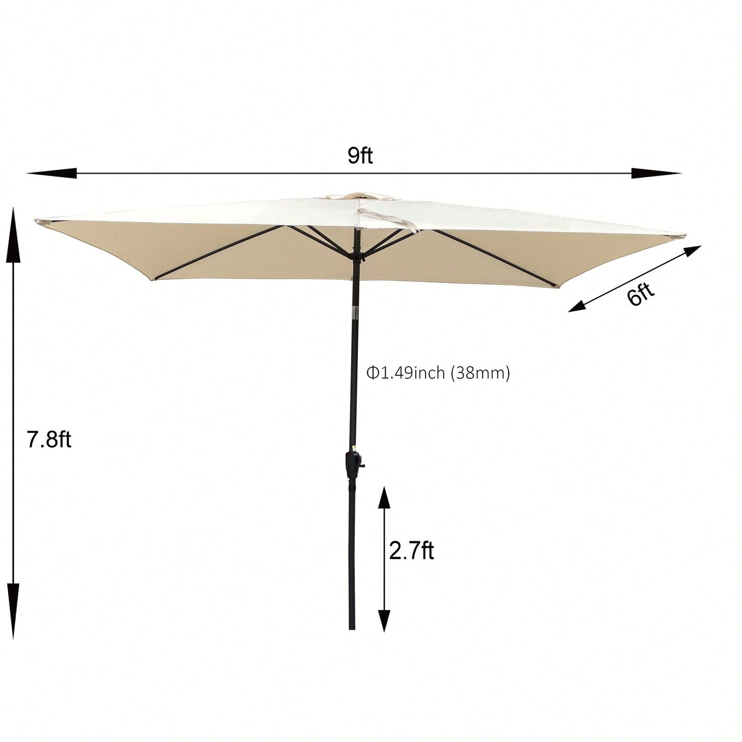 6x9ft Waterproof Patio Umbrella with Crank and Tilt for Garden Backyard Pool Area