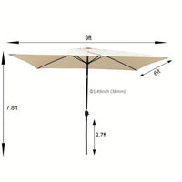 6x9ft Waterproof Patio Umbrella with Crank and Tilt for Garden Backyard Pool Area