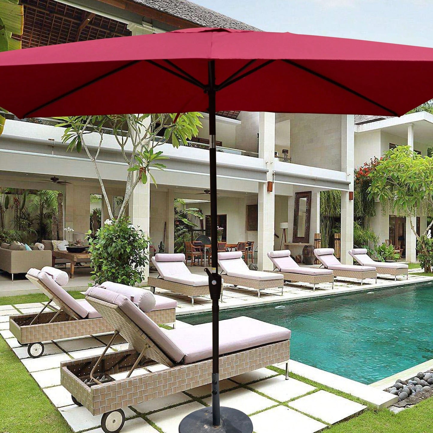 6x9ft Waterproof Patio Umbrella with Crank and Tilt for Garden Backyard Pool Area