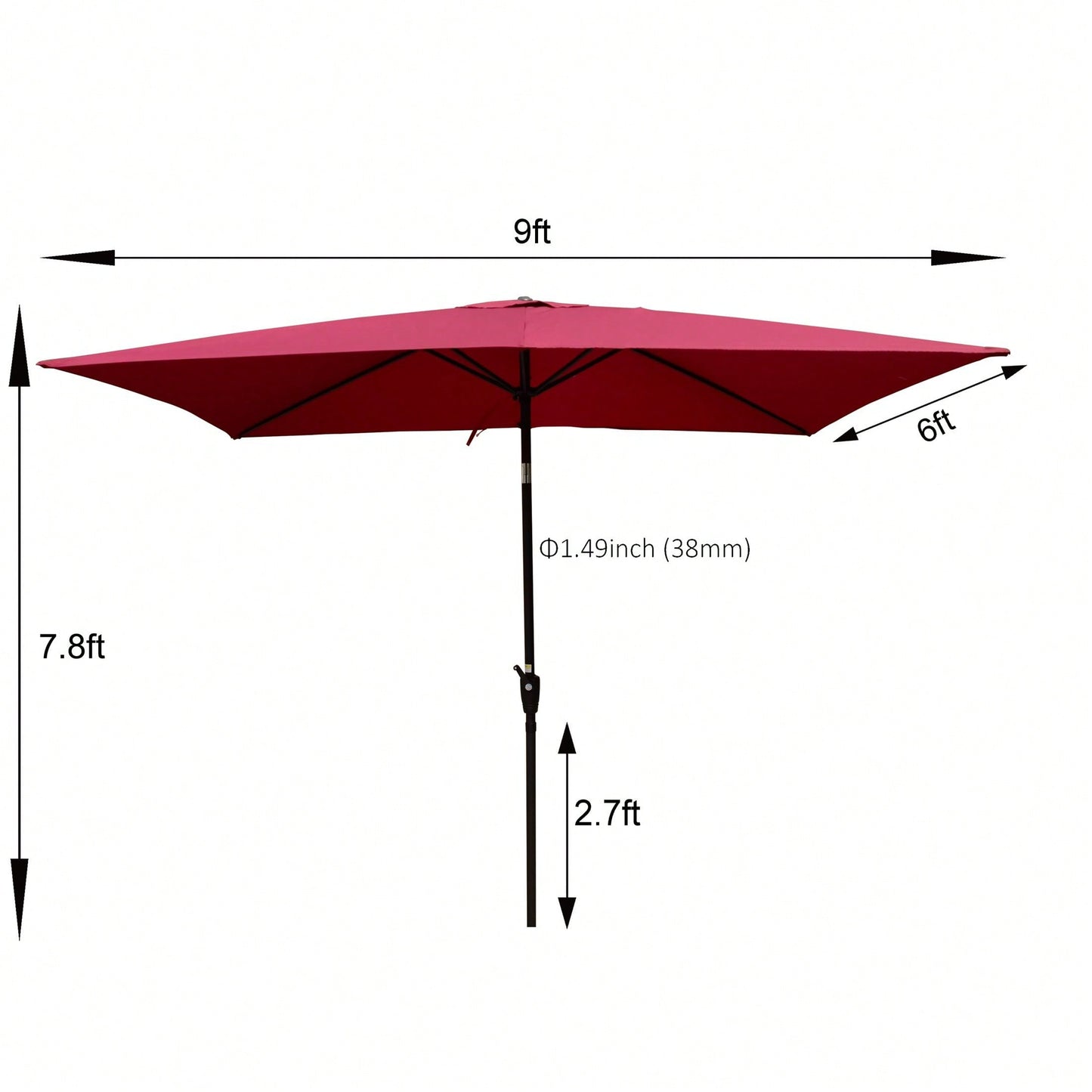 6x9ft Waterproof Patio Umbrella with Crank and Tilt for Garden Backyard Pool Area