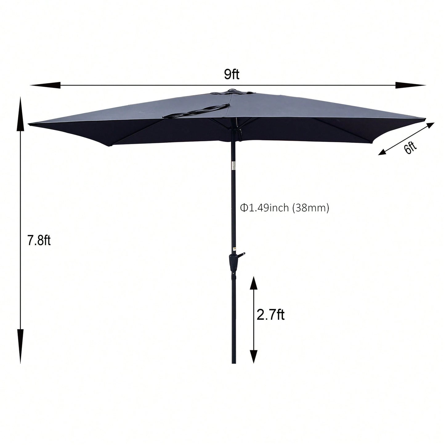 6x9ft Waterproof Patio Umbrella with Crank and Tilt for Garden Backyard Pool Area