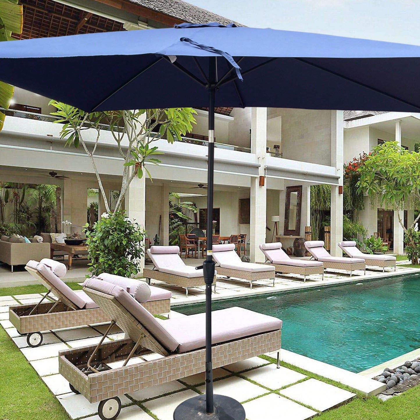 6x9ft Waterproof Patio Umbrella with Crank and Tilt for Garden Backyard Pool Area