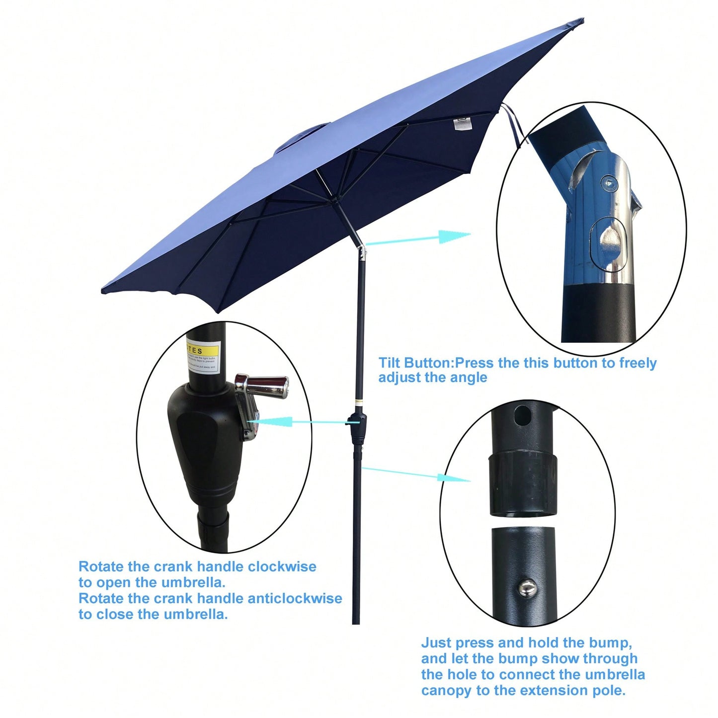 6x9ft Waterproof Patio Umbrella with Crank and Tilt for Garden Backyard Pool Area