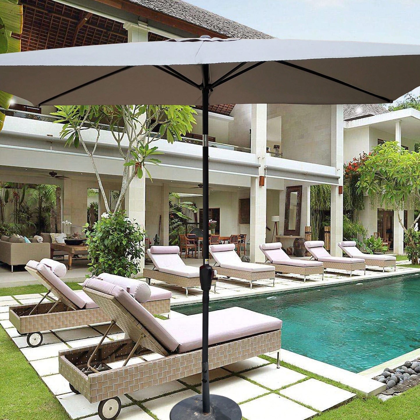 6x9ft Waterproof Patio Umbrella with Crank and Tilt for Garden Backyard Pool Area