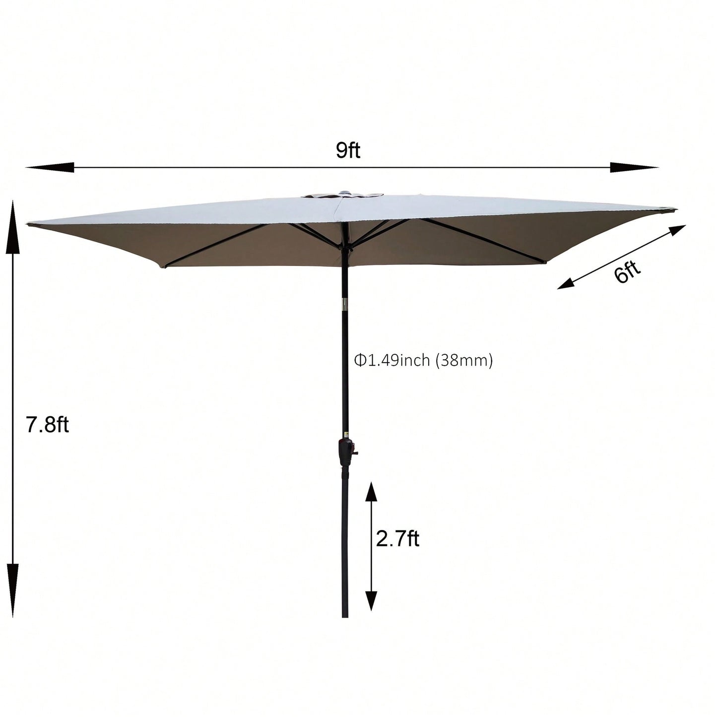 6x9ft Waterproof Patio Umbrella with Crank and Tilt for Garden Backyard Pool Area