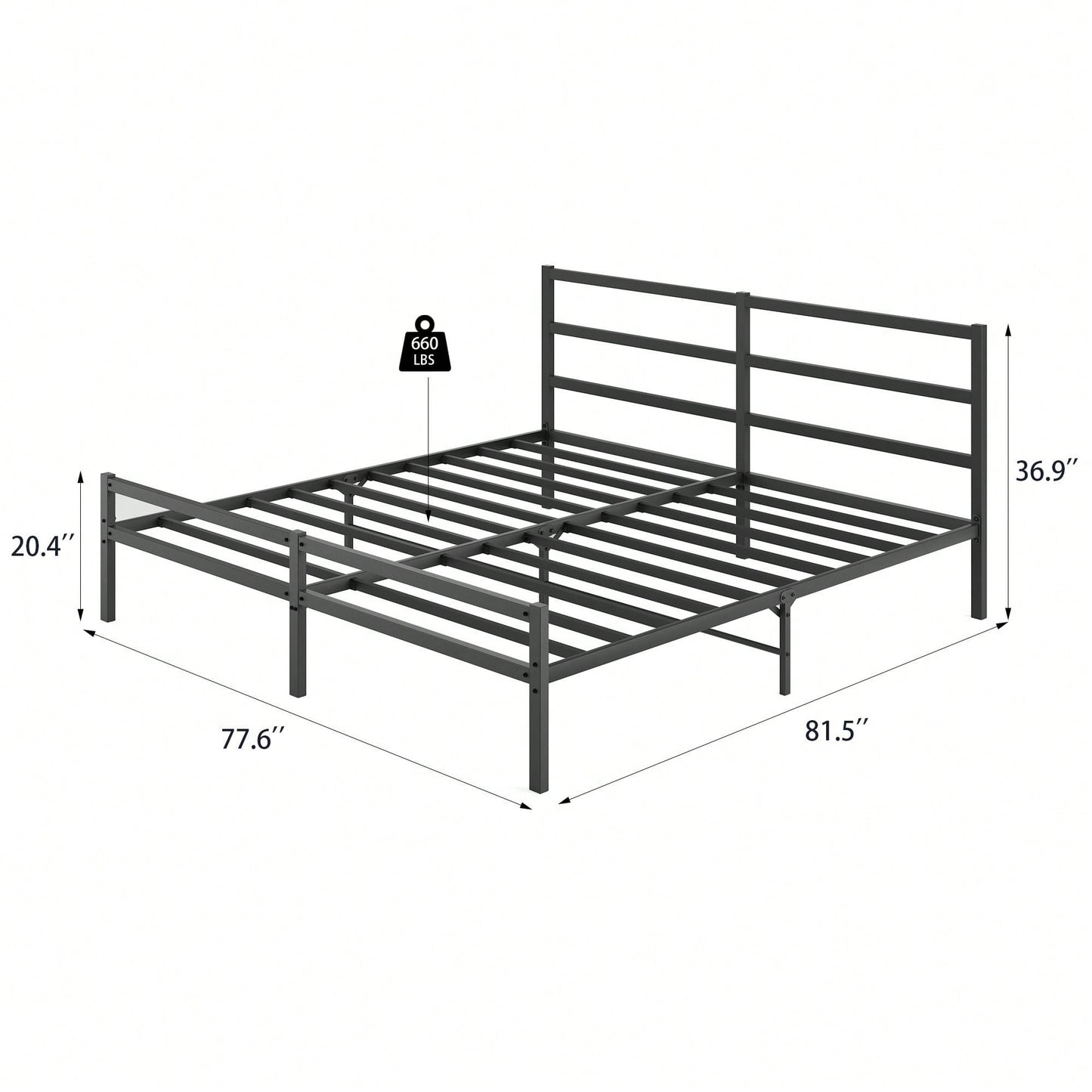 King Size Modern Metal Platform Bed With Headboard