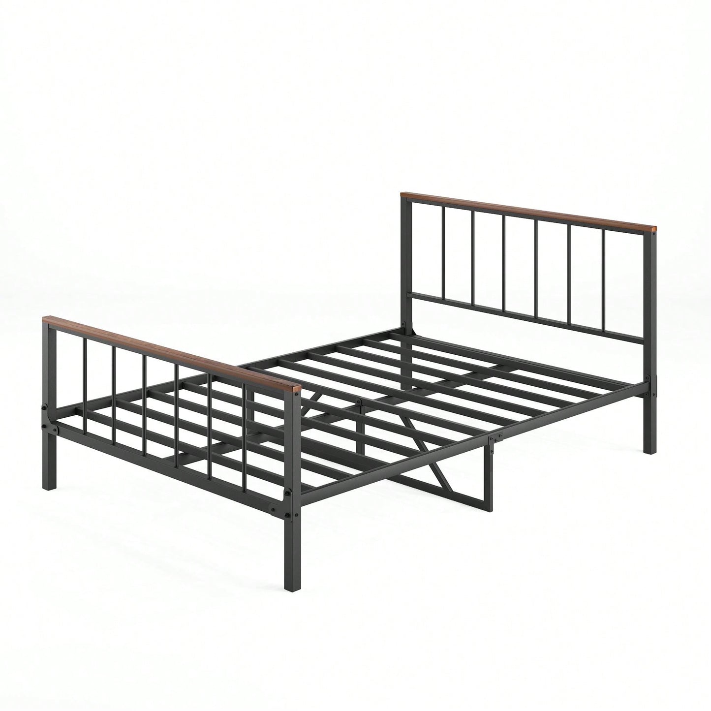 Full Size Modern Metal Platform Bed With Headboard And Storage Space