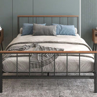 Full Size Modern Metal Platform Bed With Headboard And Storage Space