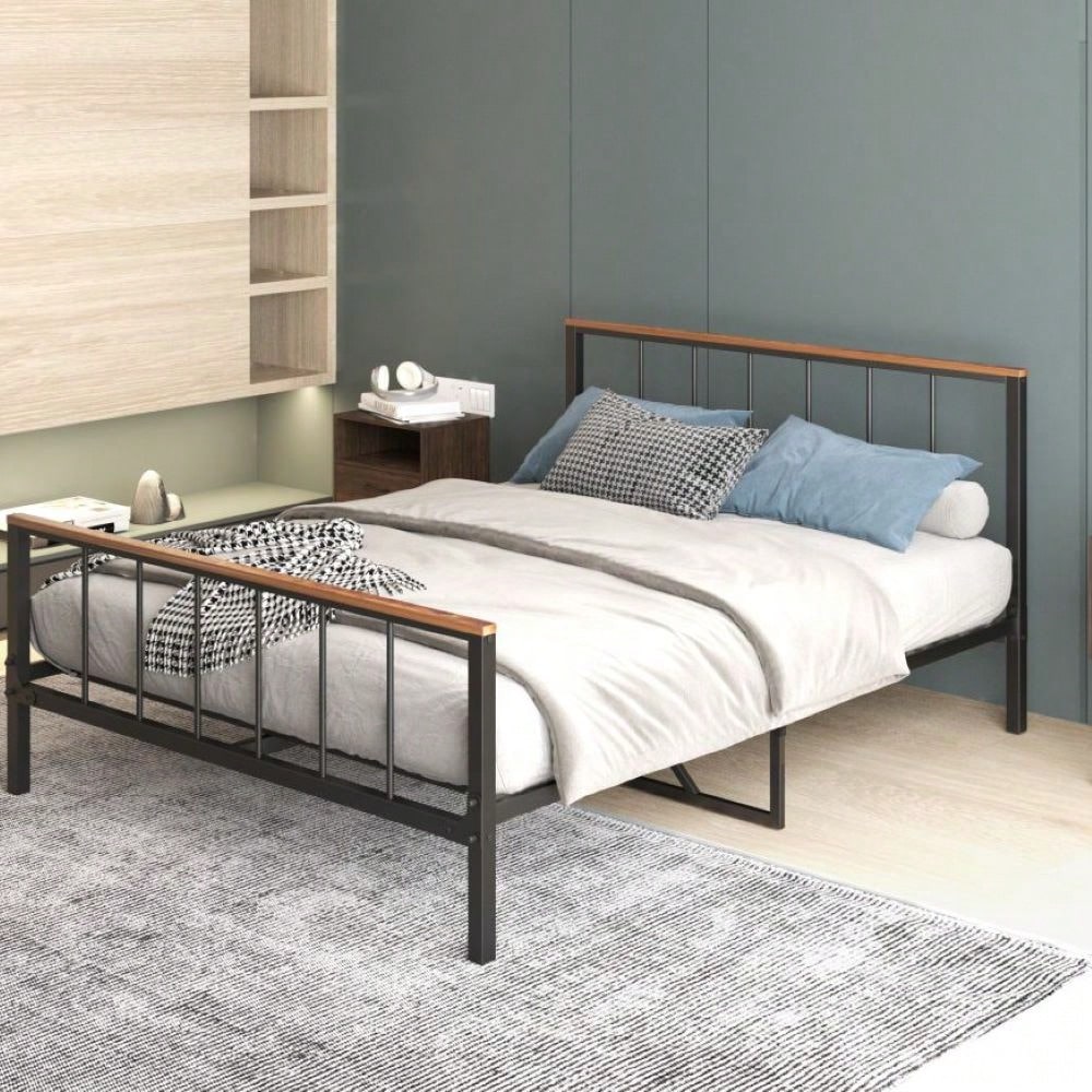 Full Size Modern Metal Platform Bed With Headboard And Storage Space