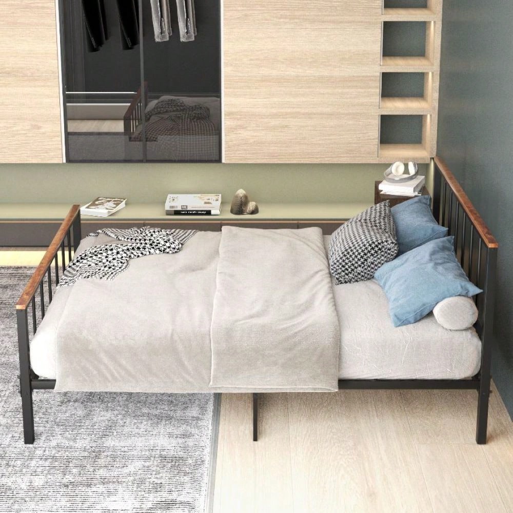 Full Size Modern Metal Platform Bed With Headboard And Storage Space