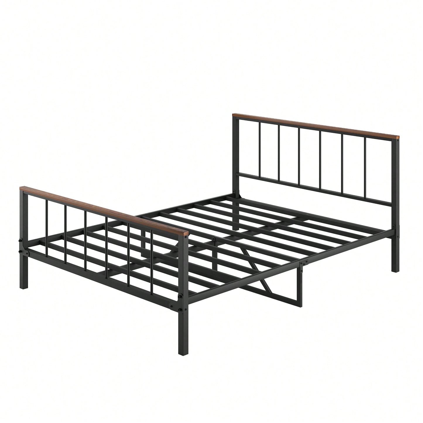 Queen Size Modern Metal Platform Bed With Headboard And Storage Space